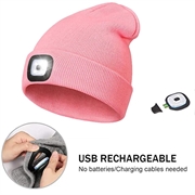 Unisex strikket lue med LED-lys - rosa