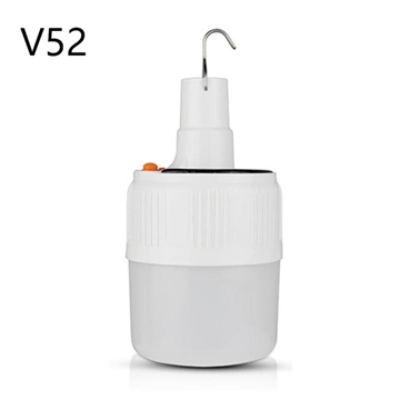 V52 Bærbar, oppladbar solcellelampe / LED-lampe for camping med 5-girs belysning og krok