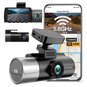V58 3-kanals bilkamera - 4K foran, 1080p bak/i kupeen, GPS, Wi-Fi