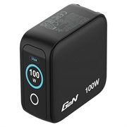 Verbatim 3-ports mini GaN-vegglader med display - 100W, EU/Storbritannia/USA - svart