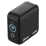Verbatim 4-ports Mini GaN-vegglader med display - 140W, EU/Storbritannia/USA - svart