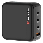Verbatim 4-ports Mini GaN-vegglader med display - 140W, EU/Storbritannia/USA - svart
