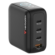 Verbatim 4-ports Mini GaN-vegglader med display - 140W, EU/Storbritannia/USA - svart