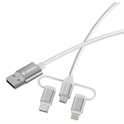 Verbatim Essentials 3-i-1-kabel - USB-A til Micro-B, USB-C, Lightning - 18W, 1m - hvit