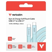 Verbatim Sync & Charge SoftTouch USB-C/USB-C-kabel - 100W PD 3.0, 480Mbps - 1.2m - blå