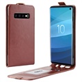Samsung Galaxy S10 Vertikalt Flip-etui med Kortluke - Brun