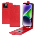 iPhone 15 Plus Vertikalt Flip-Deksel med Kortlomme - Rød