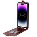 iPhone 15 Pro Vertikalt Flip-Etui med Kortluke - Brun