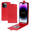 iPhone 15 Pro Vertikalt Flip-Etui med Kortluke - Rød