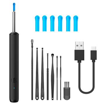 Endoskop for visuell ørerensing med LED-lys - svart