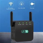 WD-611U 300 Mbps WiFi-forlenger med doble antenner - EU-plugg - Svart