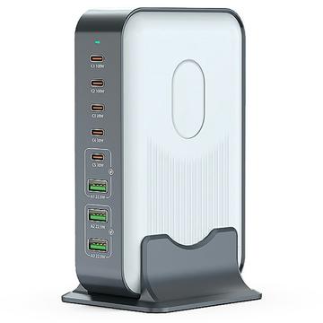 WLX-F8B GaN 8-porters stasjonær ladestasjon for bærbare datamaskiner, nettbrett og telefoner - 200 W