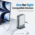 WLX-F8B GaN 8-porters stasjonær ladestasjon for bærbare datamaskiner, nettbrett og telefoner - 200 W