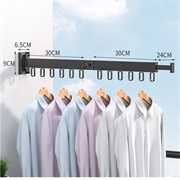 Veggmontert klesstativ / tørkestativ i aluminium - sammenleggbart, 2 skjøter - svart