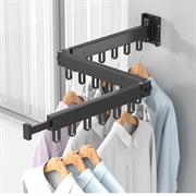 Veggmontert klesstativ / tørkestativ i aluminium - sammenleggbart, 2 skjøter - svart