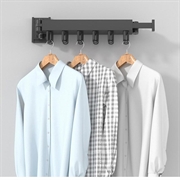 Veggmontert klesstativ / tørkestativ i aluminium - sammenleggbart, 2 skjøter - svart