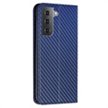 Samsung Galaxy S22 5G Lommebok-Deksel - Karbonfiber - Blå