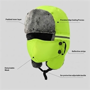 Varm vinterlue med refleksstriper og ansiktsmaske