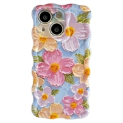 iPhone 15 TPU-deksel med bølgete kanter og oljemaling - blomster
