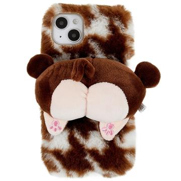3D Plush Furry Winter iPhone 14 Plus TPU-deksel - Brun Corgi