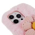 3D Plush Furry Winter iPhone 14 Pro Max TPU-deksel - Rosa Blomst