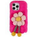 3D Plush Furry Winter iPhone 14 Pro TPU-deksel - Sterkrosa blomste