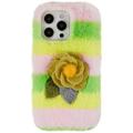 3D Plush Furry Winter iPhone 14 Pro TPU-deksel - Gul Rosa