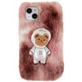 3D Plush Furry Winter iPhone 14 TPU-deksel - Brun Bear