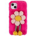 3D Plush Furry Winter iPhone 14 TPU-deksel - Sterkrosa blomste
