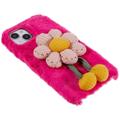 3D Plush Furry Winter iPhone 14 TPU-deksel - Sterkrosa blomste