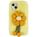 3D Plush Furry Winter iPhone 14 TPU-deksel - Gul blomst