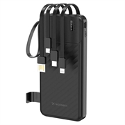 Wozinsky W11-W 10000mAh powerbank med 4 kabler, telefonstativ og LED-lommelykt