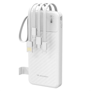 Wozinsky W11-W 10000mAh powerbank med 4 kabler, telefonstativ og LED-lommelykt