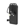 Wozinsky W11-W 10000mAh powerbank med 4 kabler, telefonstativ og LED-lommelykt - svart