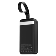 Wozinsky W8 30W powerbank 30000mAh med tre porter - svart