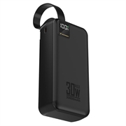 Wozinsky W8 30W powerbank 30000mAh med tre porter - svart