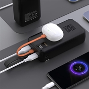 Wozinsky W8 30W powerbank 30000mAh med tre porter - svart