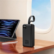 Wozinsky W8 30W powerbank 30000mAh med tre porter - svart