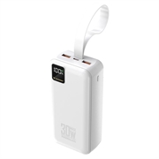 Wozinsky W8 30W powerbank 30000mAh med tre porter - hvit