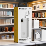 Wozinsky W8 30W powerbank 30000mAh med tre porter - hvit