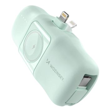 Wozinsky WF16-YLS 5000mAh Lightning Power Bank med innebygd USB-C-kabel og Apple Watch-lader - 15W