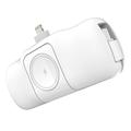 Wozinsky WF16-YLS 5000mAh Lightning Power Bank med innebygd USB-C-kabel og Apple Watch-lader - 15W - Hvit