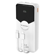 Wozinsky WFC-15W 20000mAh powerbank med Lightning- og USB-C-kabler - hvit
