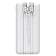 Wozinsky WFC-15W 20000mAh powerbank med Lightning- og USB-C-kabler - hvit