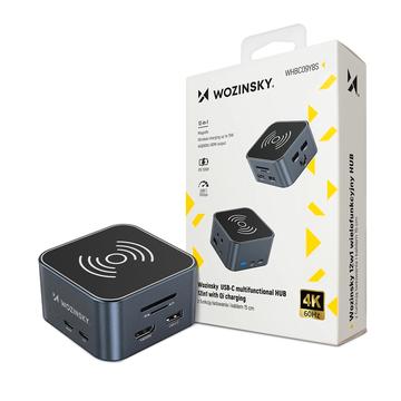 Wozinsky WHBC09Y8S Multifunksjonell 12-i-1 USB-C-hub med 15W trådløs lading - grå