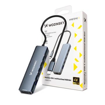 Wozinsky WHBC10Y4S Multifunksjonell 6-i-1 USB-C-nav - grå
