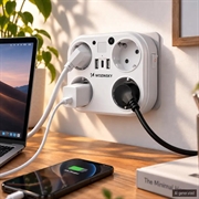 Wozinsky WRS-2B stikkontakt med nattlys - 4x vekselstrøm, 2x USB-A, 1x USB-C - hvit