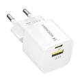 Wozinsky WWCEAC 33W GaN-vegglader med to porter - USB-A, USB-C - Hvit