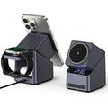 X11 Qi2 15W 3-i-1 MagSafe trådløs ladestasjon med LED-klokke - svart