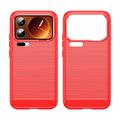 Xiaomi 17 Pro Max børstet TPU-deksel - karbonfiber - rød